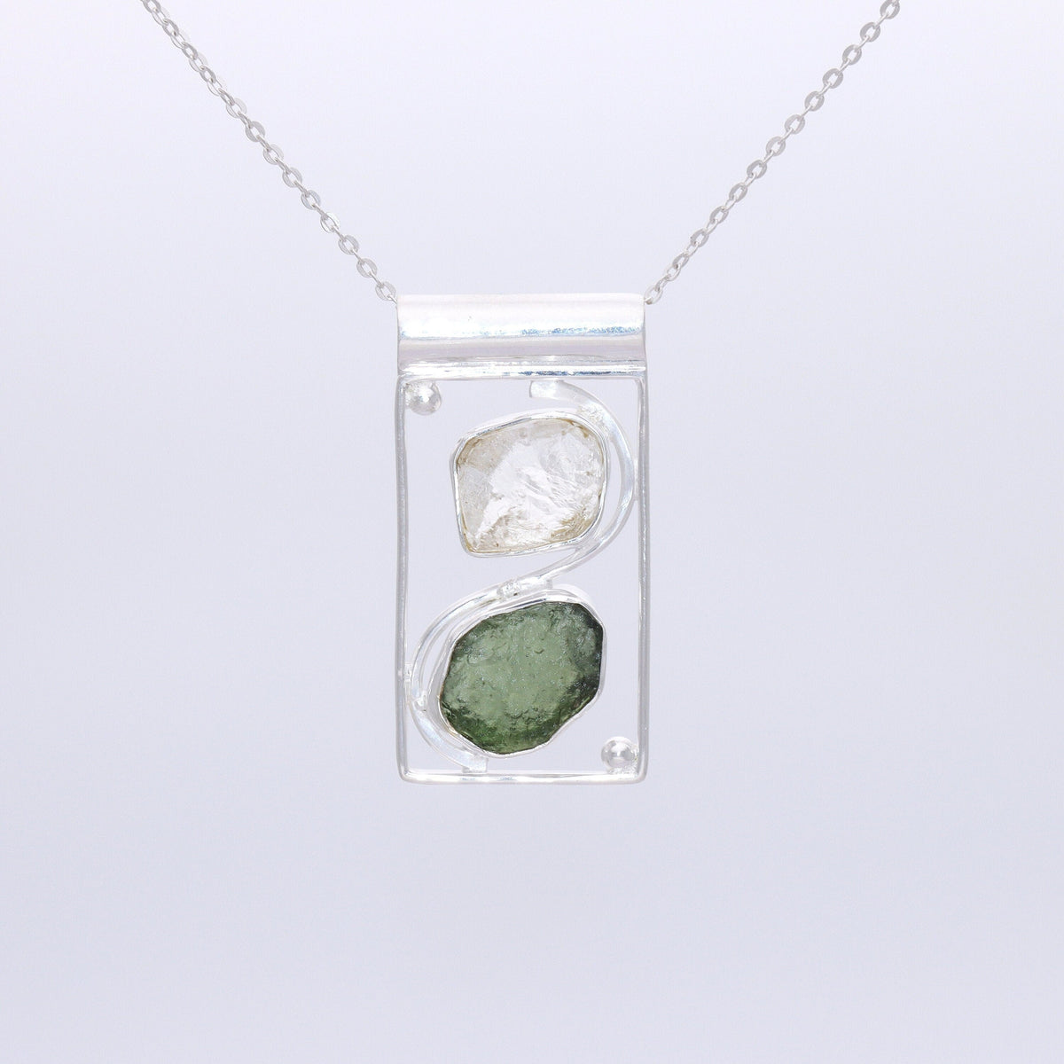 Raw Moldavite Pendant, 925 Sterling Silver, Herkimer Diamond Jewelry, Natural Gemstone Jewelry, Jewelry For Gift, Handmade Jewelry For Women