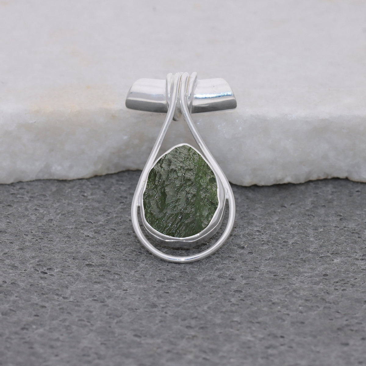 Genuine Moldavite Rough Pendant 100% Natural With Certified Gemstone From Czech Republic 925 Sterling Silver Handmade Designer Jewelry