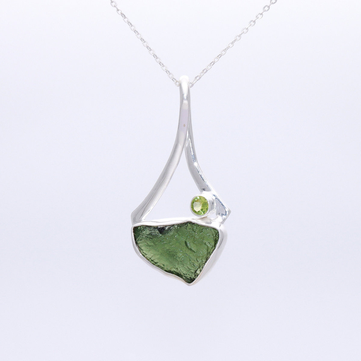 Genuine Moldavite Rough With Peridot Pendant 100% Natural With Certified Gemstone From Czech Republic 925 Sterling Silver Handmade Jewelry