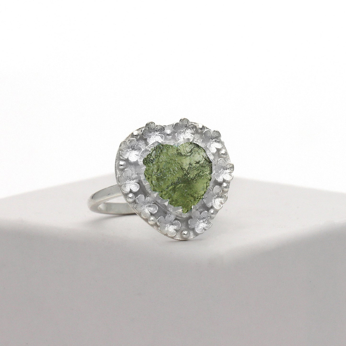 Authentic Czech Republic Moldavite Rough Heart Shaped Gemstone 925 Solid Sterling Silver Handmade Ring Jewelry