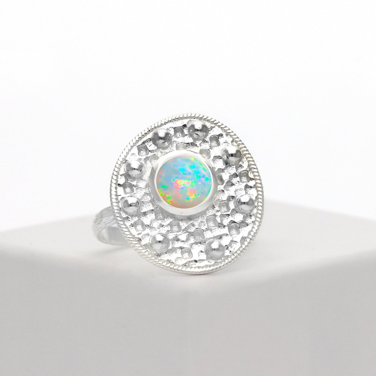 Fire Opal Ring, Polished Round Opal Ring, October Birthday Gift, Gemstone Ring Jewelry , Ring For Women, Engagement Ring, Gift For Her