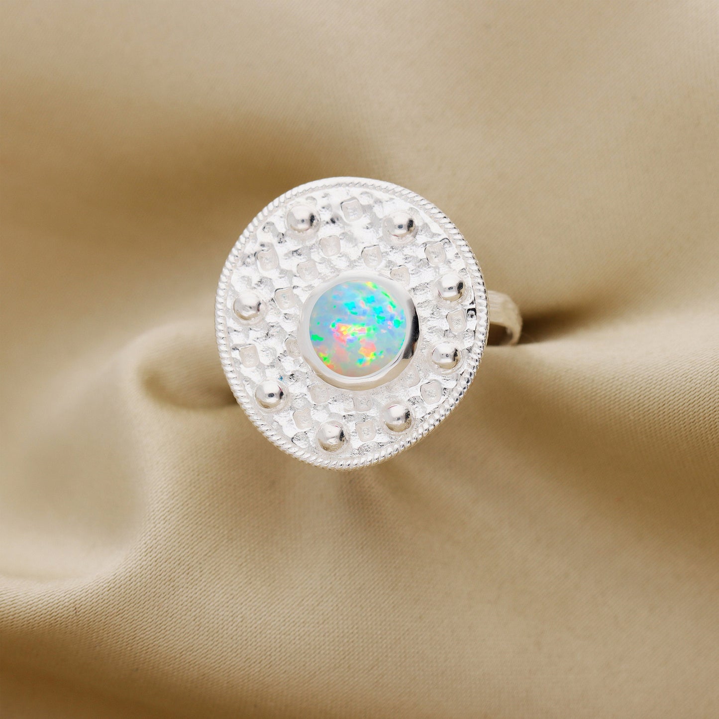 Fire Opal Ring, Polished Round Opal Ring, October Birthday Gift, Gemstone Ring Jewelry , Ring For Women, Engagement Ring, Gift For Her