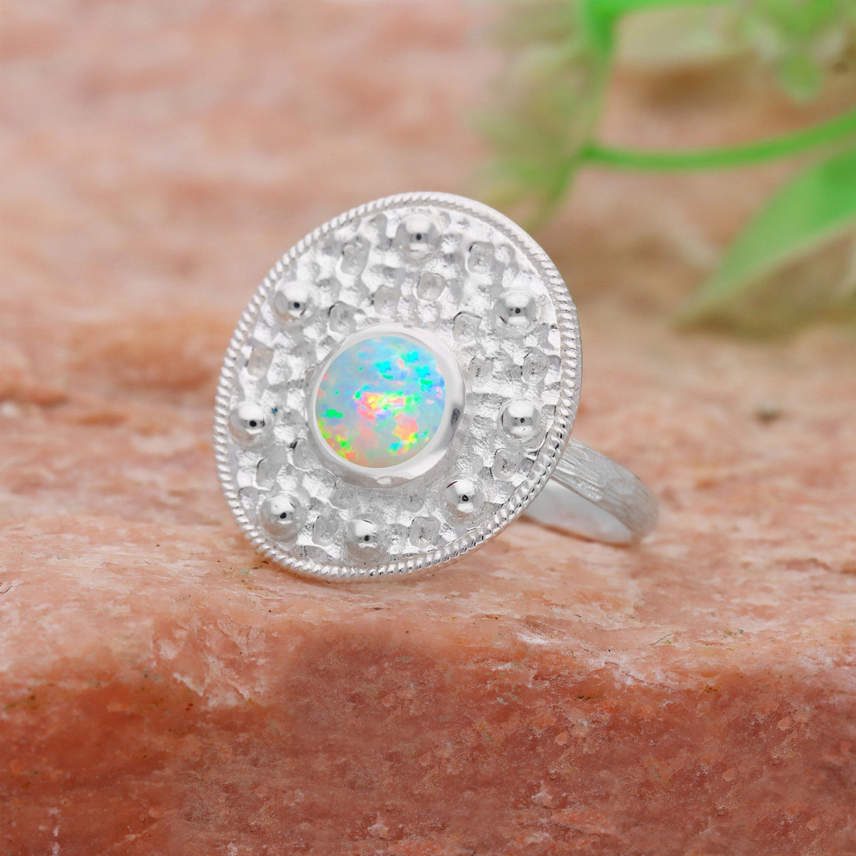 Fire Opal Ring, Polished Round Opal Ring, October Birthday Gift, Gemstone Ring Jewelry , Ring For Women, Engagement Ring, Gift For Her