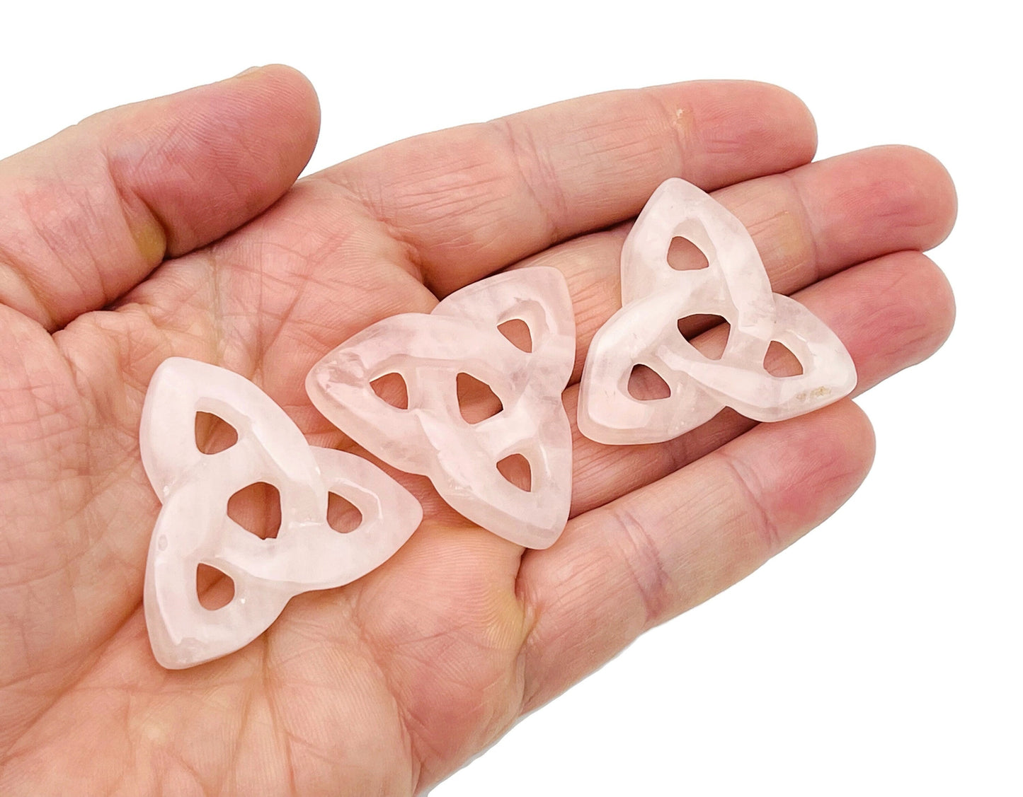 Rose Quartz Celtic Knot Carved Gemstone - Trinity Crystal - CK1001