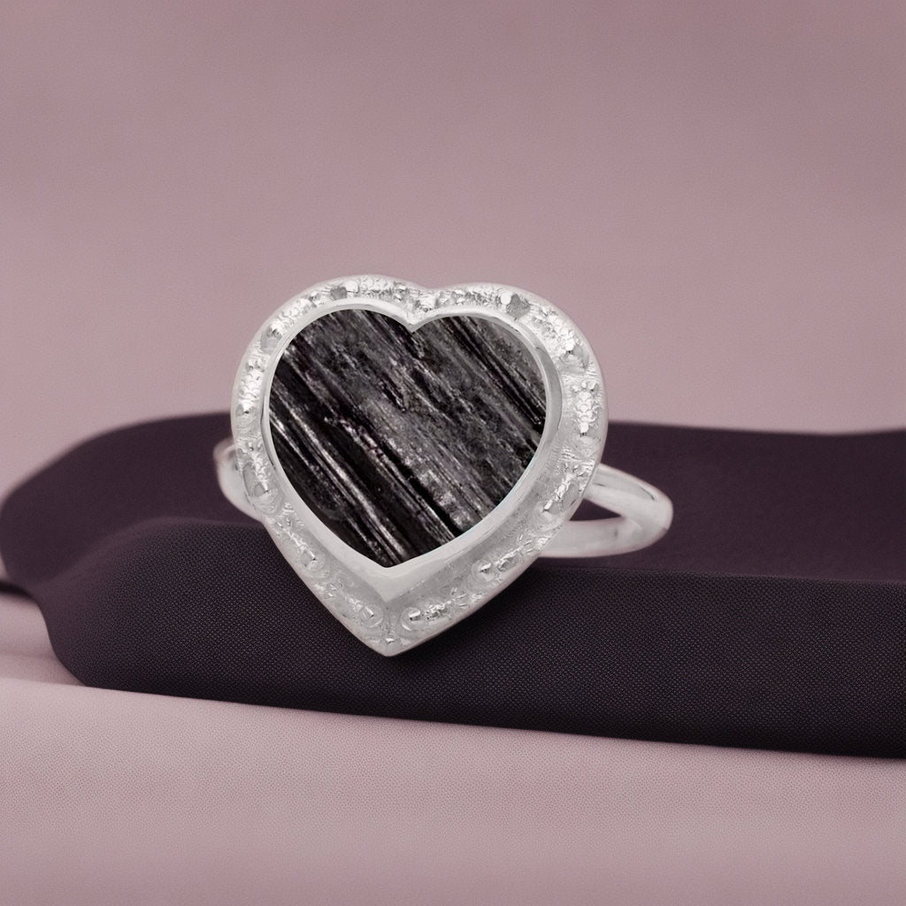 Raw Black Tourmaline Heart Ring, Bar Tourmaline Ring , Black Tourmaline Heart For Women, Natural Rough Stone, Handmade Ring, Gift For Her
