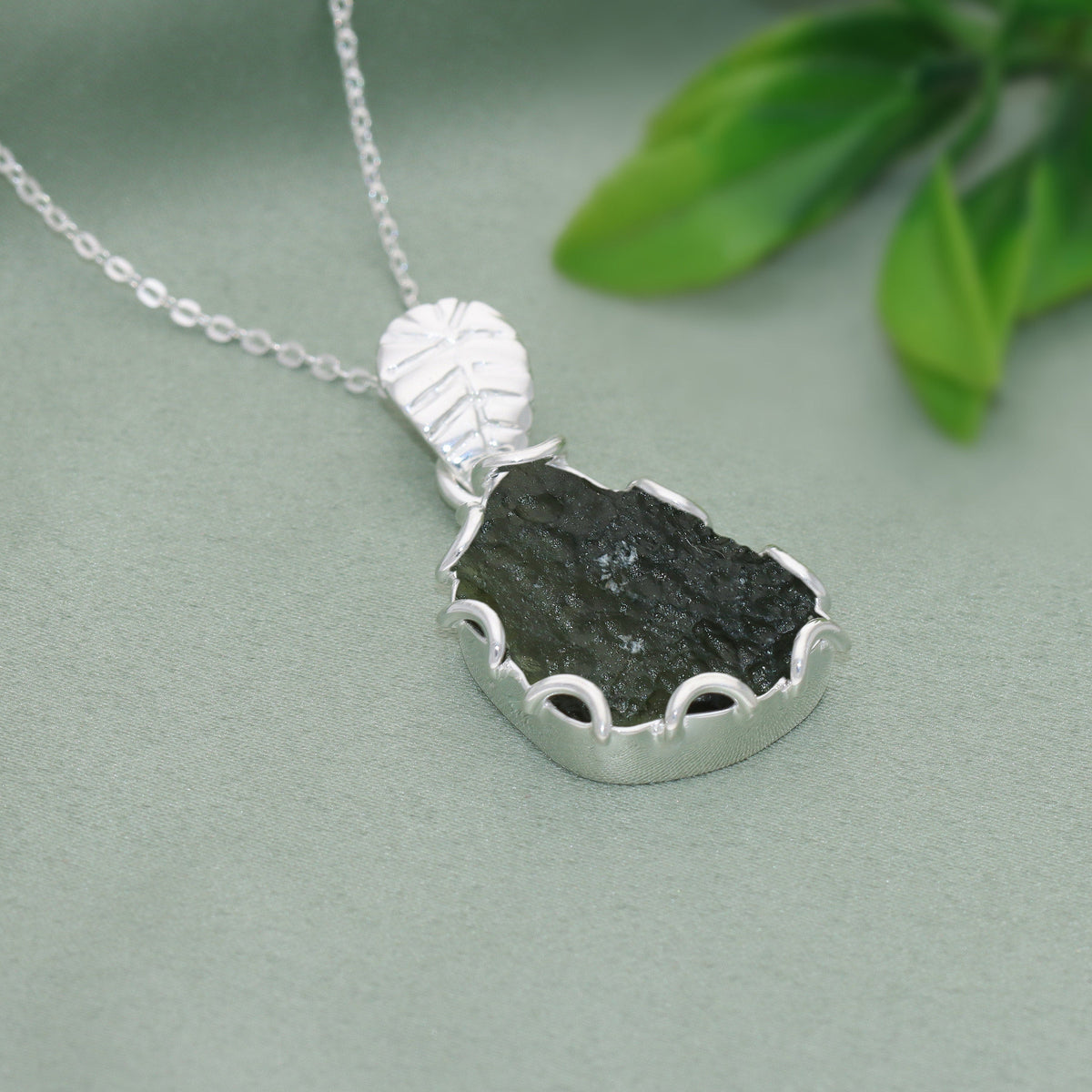 Moldavite Raw Pendant, 925 Sterling Silver, Jewelry For Women's, Handmade Gemstone Jewelry, Healing Crystal Gemstone, Silver Jewelry Gift