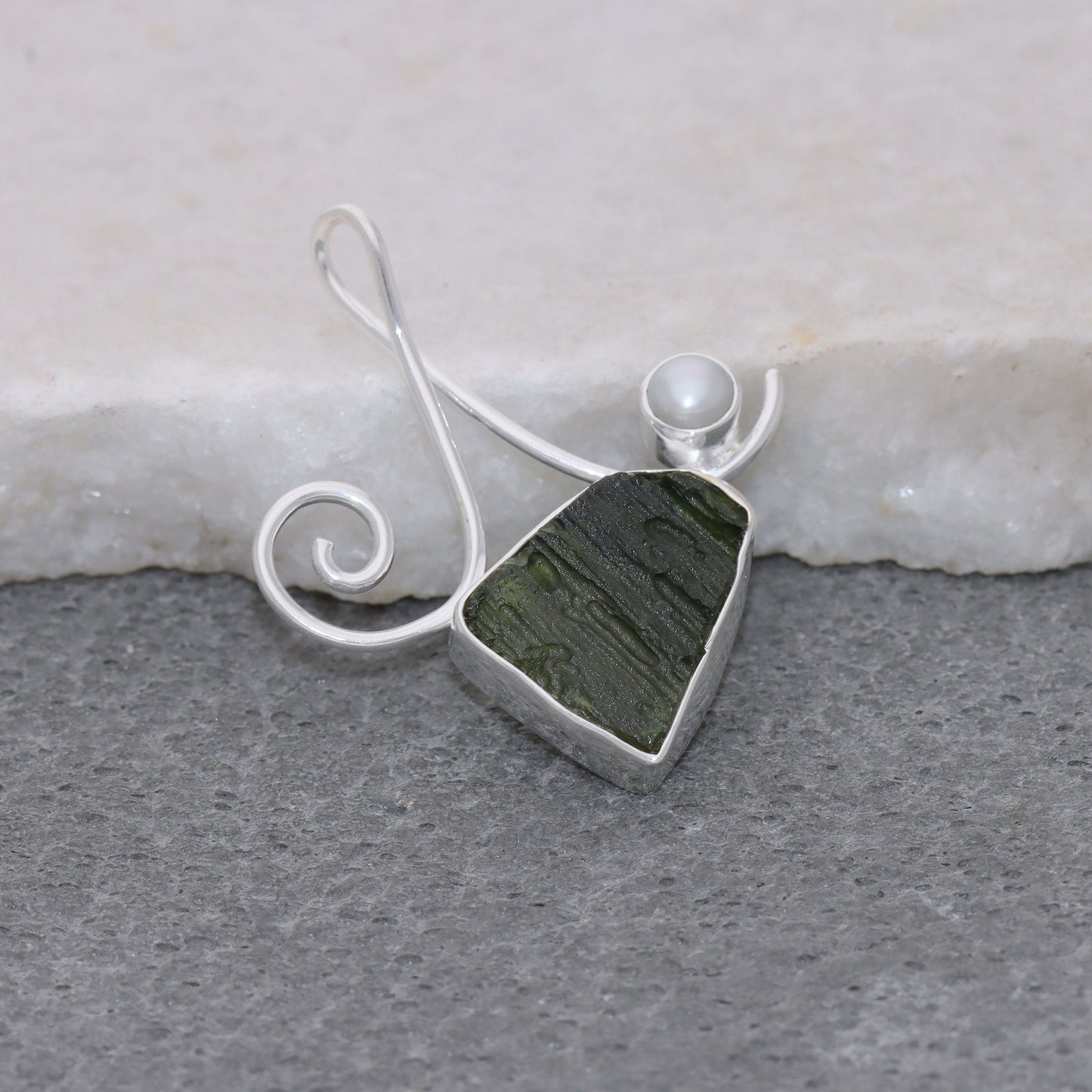 Genuine Moldavite Jewelry, Gemstone Pearl Pendant, 925 Sterling Silver, Handmade Jewelry Gift, Jewelry For Womens, Christmas Jewelry For Her