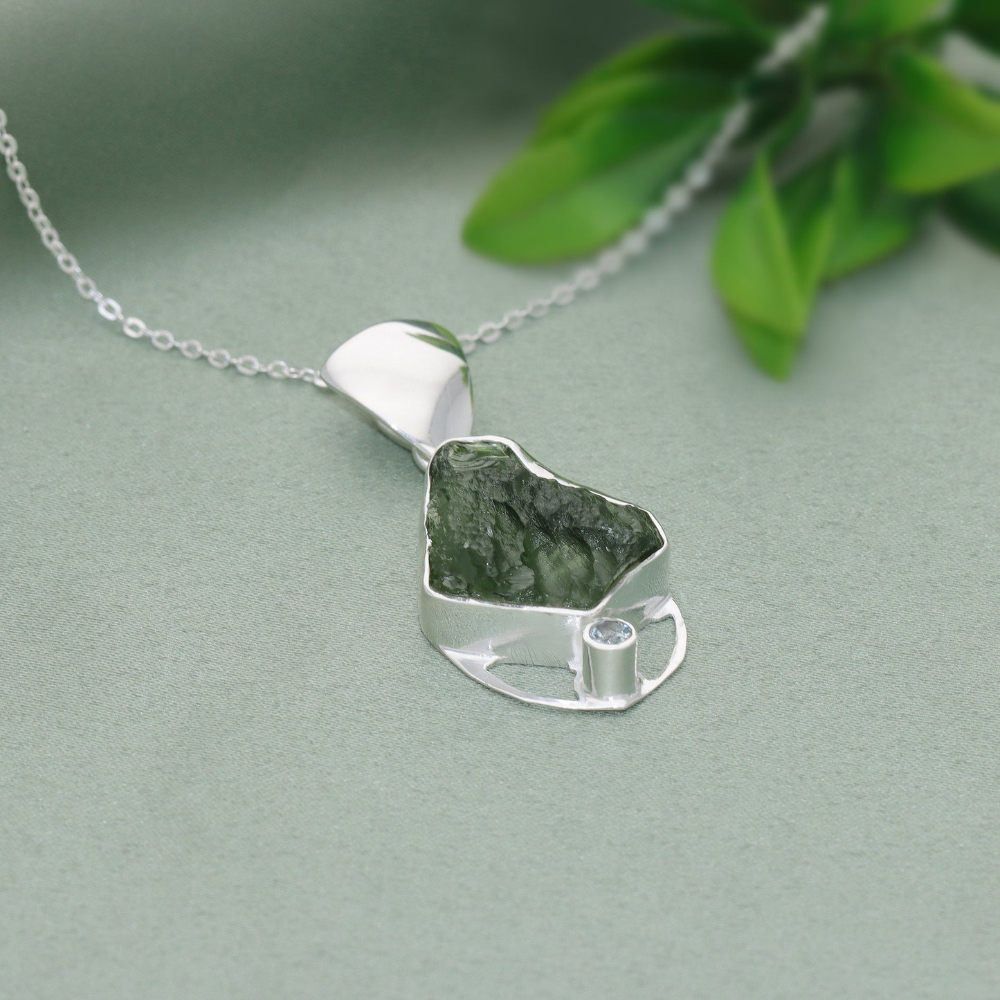 Moldavite Pendant, Natural Blue Topaz Gemstone Jewelry, 925 Sterling Silver, Handmade Pendant For Gift, Necklace For Women's, Gift For Her