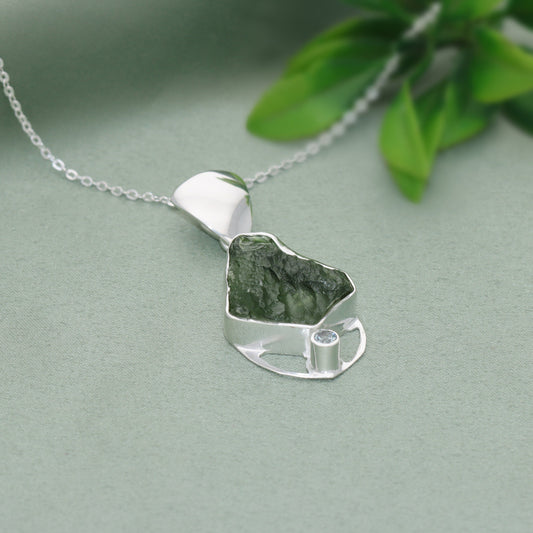 Moldavite Pendant, Natural Blue Topaz Gemstone Jewelry, 925 Sterling Silver, Handmade Pendant For Gift, Necklace For Women's, Gift For Her