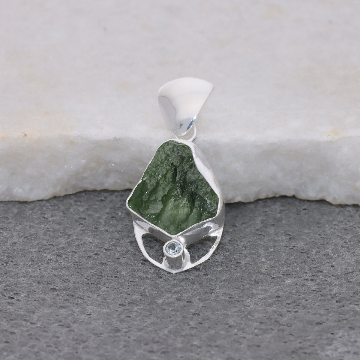 Moldavite Pendant, Natural Blue Topaz Gemstone Jewelry, 925 Sterling Silver, Handmade Pendant For Gift, Necklace For Women's, Gift For Her