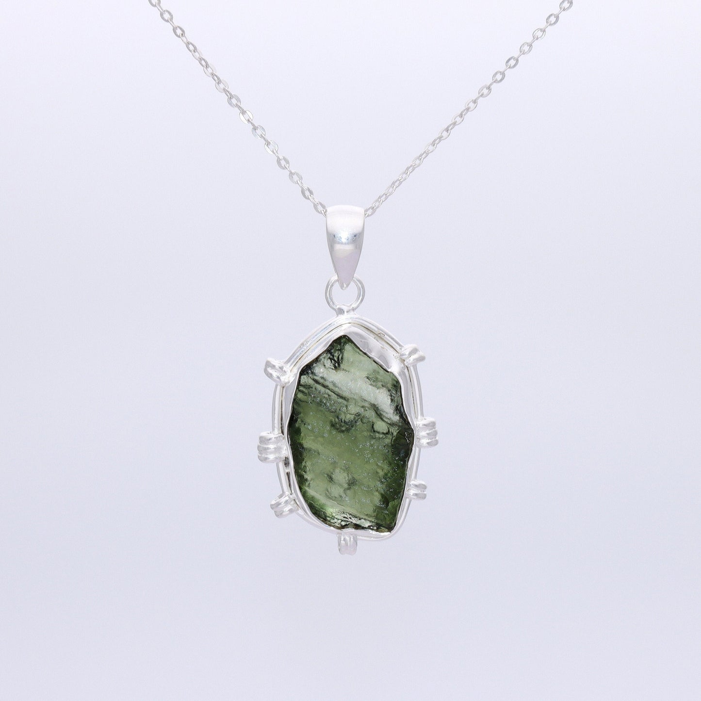 Genuine Raw Moldavite Pendant, Gemstone From Czech Republic, 925 Sterling Silver, Necklace For Women's, Gift For Girls, Handmade Pendant
