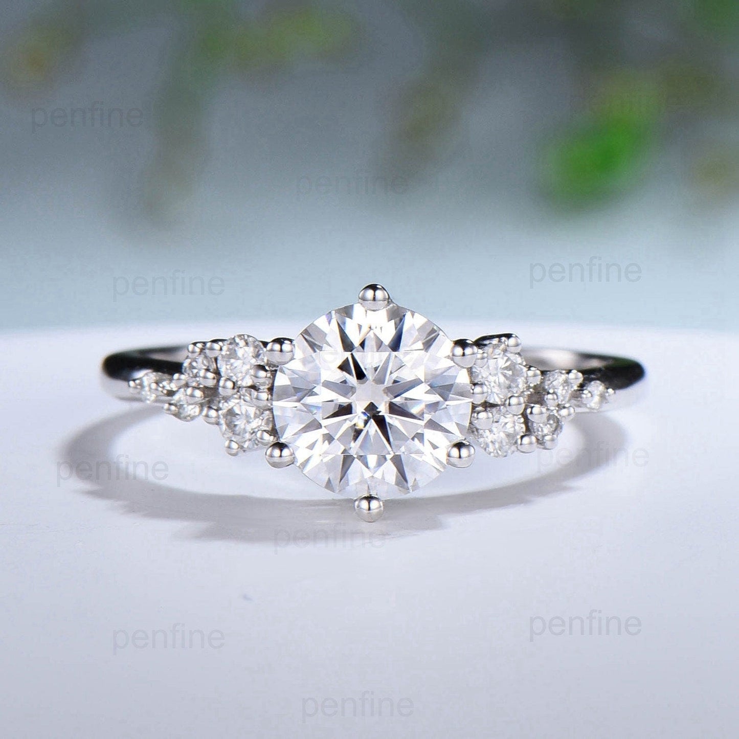 Snowdrift Moissanite Wedding Set, Round Brilliant Lab Grown Diamond Engagement Ring Set, Enhancer Stacking Band , Solid Gold Bridla Set