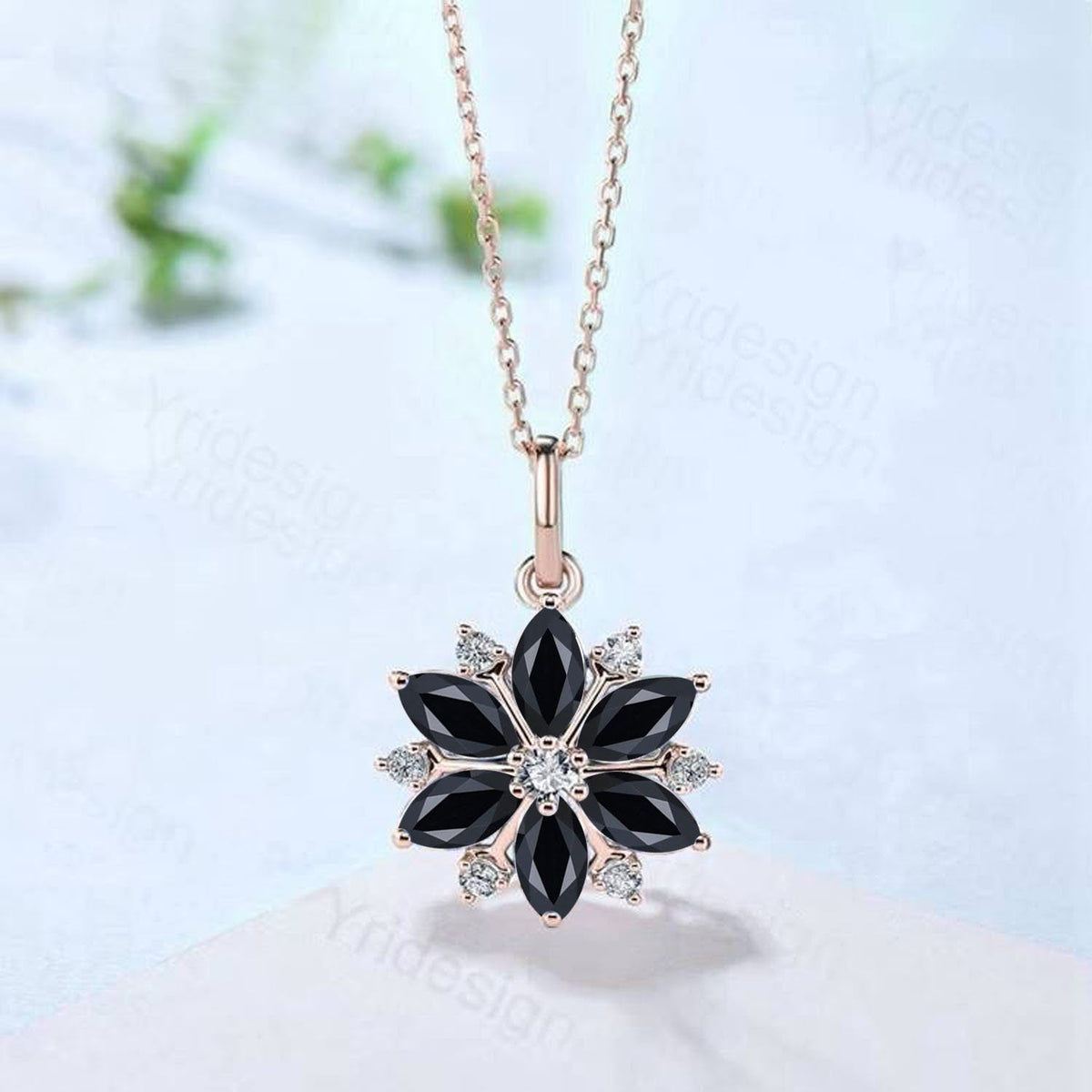 Victorian Gothic Pendant- Art Deco Black Spinel Snowflake Necklace