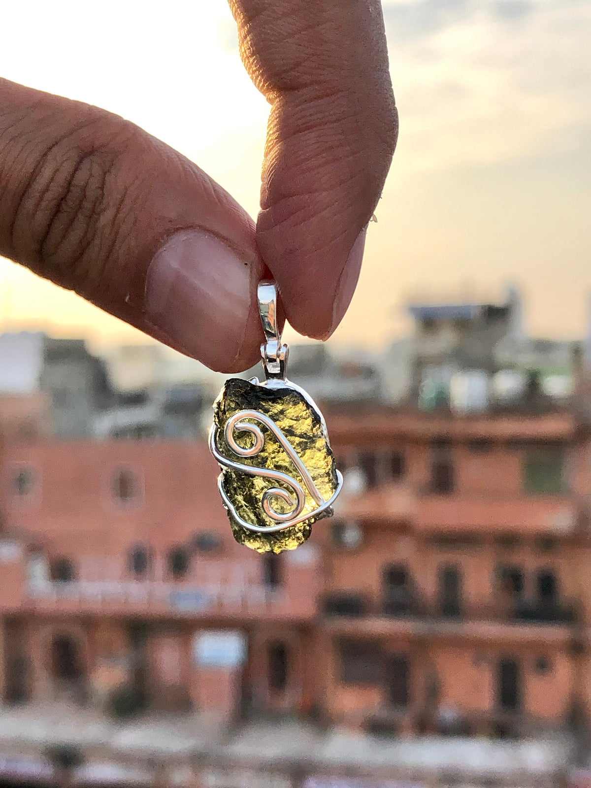 Genuine Moldavite Rough Pendant 100% Natural With Certified Gemstone From Czech Republic 925 Sterling Silver Handmade Designer Jewelry