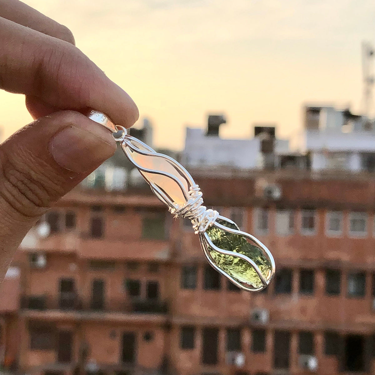Moldavite Pendant, Czech Moldavite, Opal Pendant, Sterling Silver Pendant, Handmade Pendant, Natural Moldavite