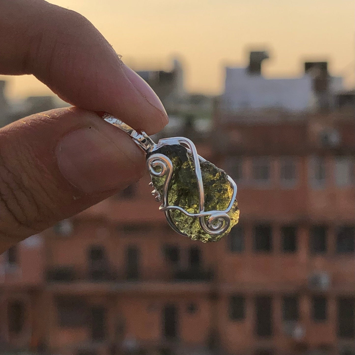 Genuine Moldavite Rough Pendant 100% Natural With Certified Gemstone From Czech Republic 925 Sterling Silver Handmade Designer Jewelry