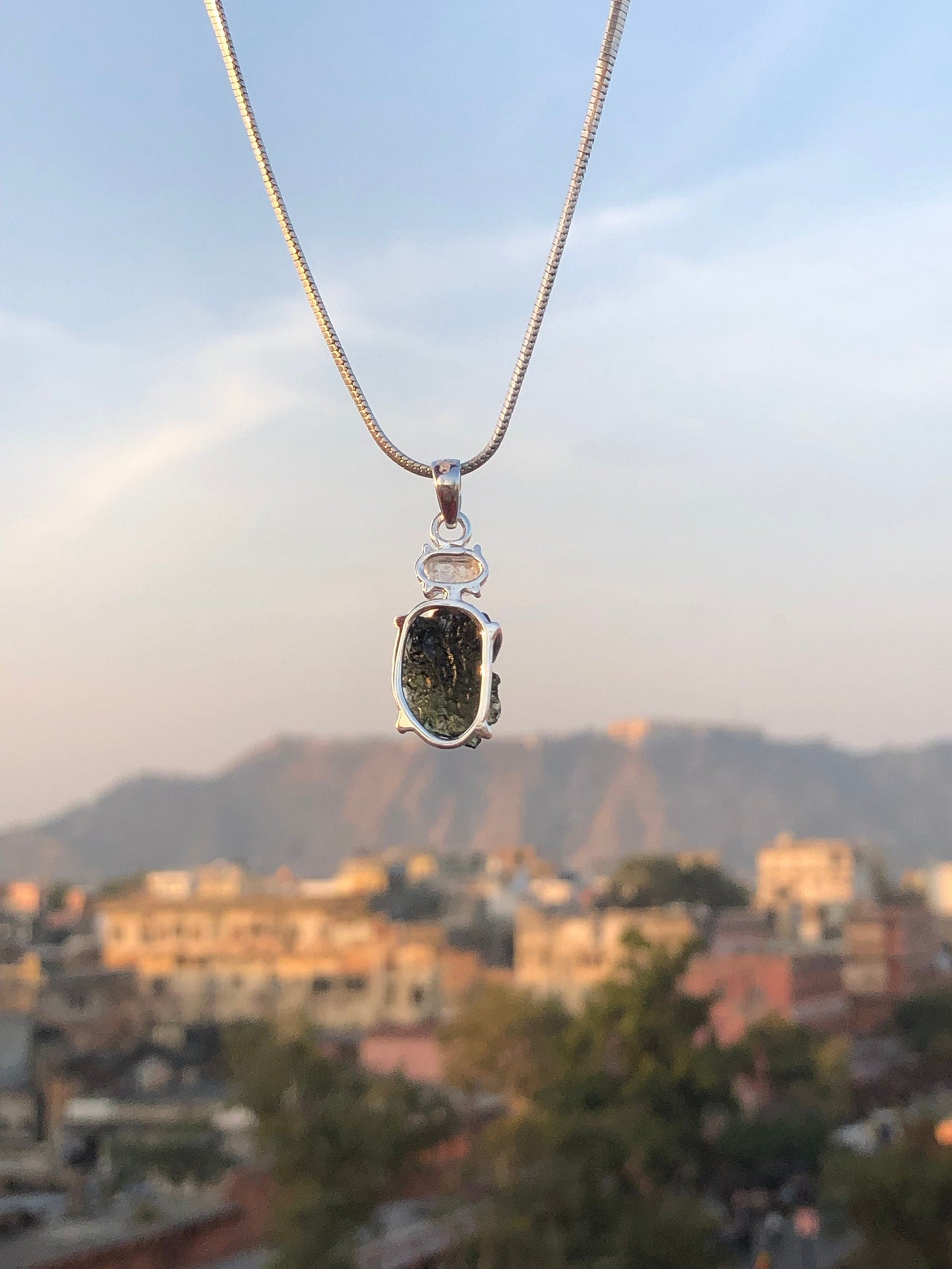 Moldavite herkimer pendant, genuine gemstone pendant, sterling silver handmade pendant, 100% genuine with certified gemstone