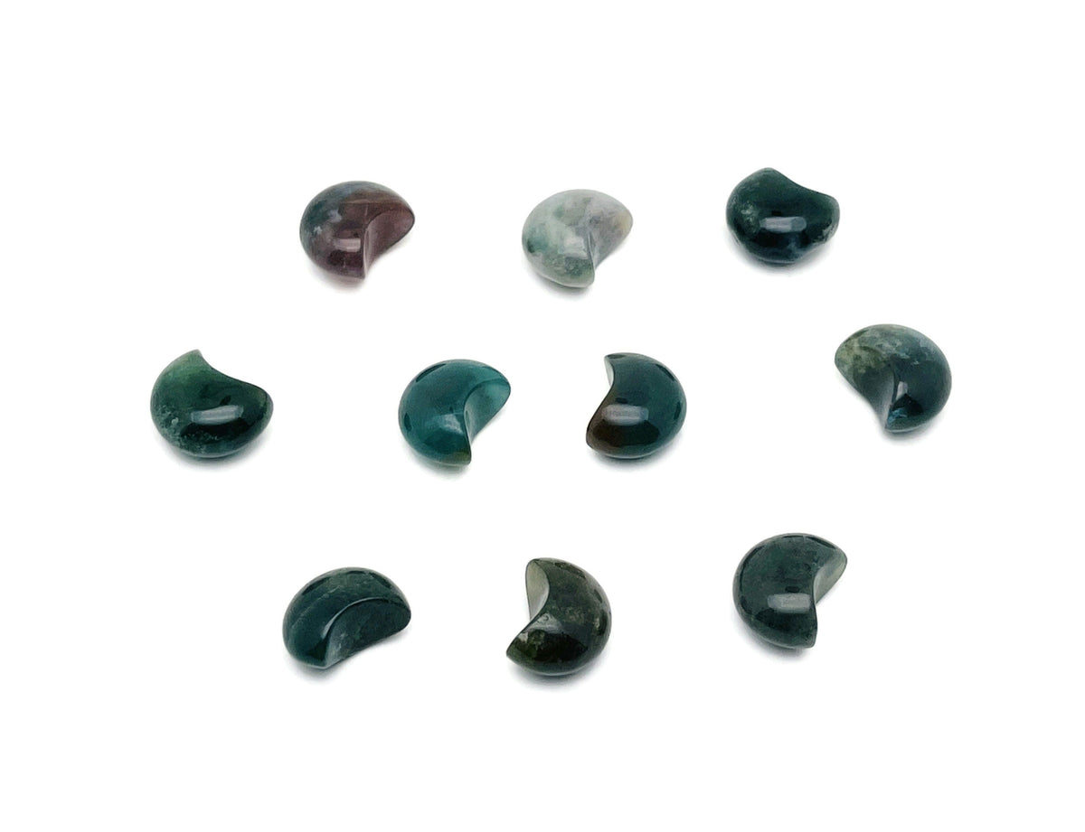 Moss Agate Gemstone Moon Puffy - 15x9mm - MO1078