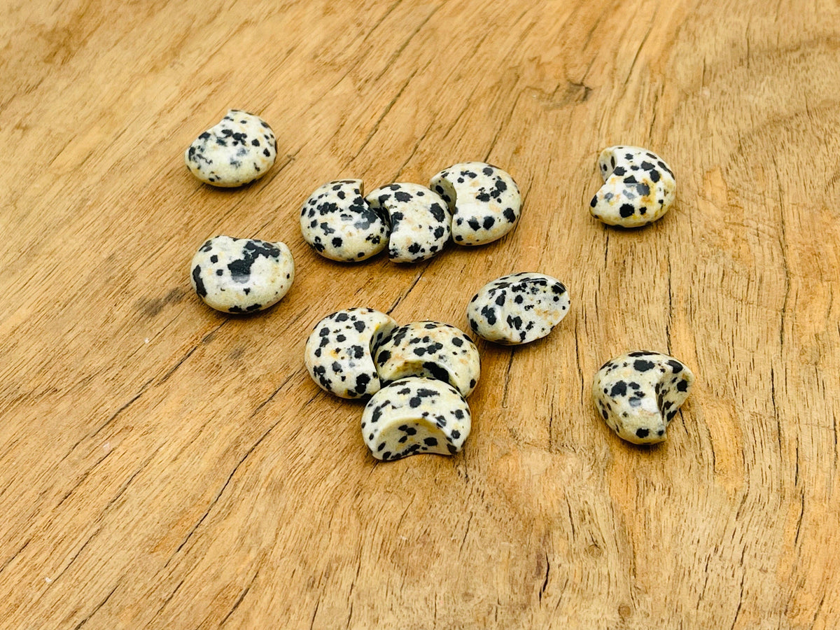 Dalmatian Jasper Gemstone Moon Puffy - 15x9mm - MO1079