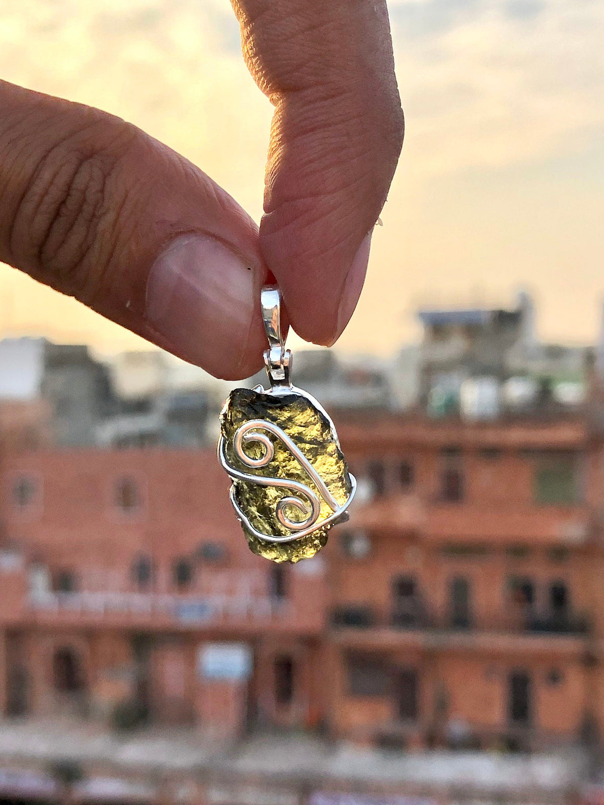 Genuine Moldavite Rough Pendant 100% Natural With Certified Gemstone From Czech Republic 925 Sterling Silver Handmade Designer Jewelry