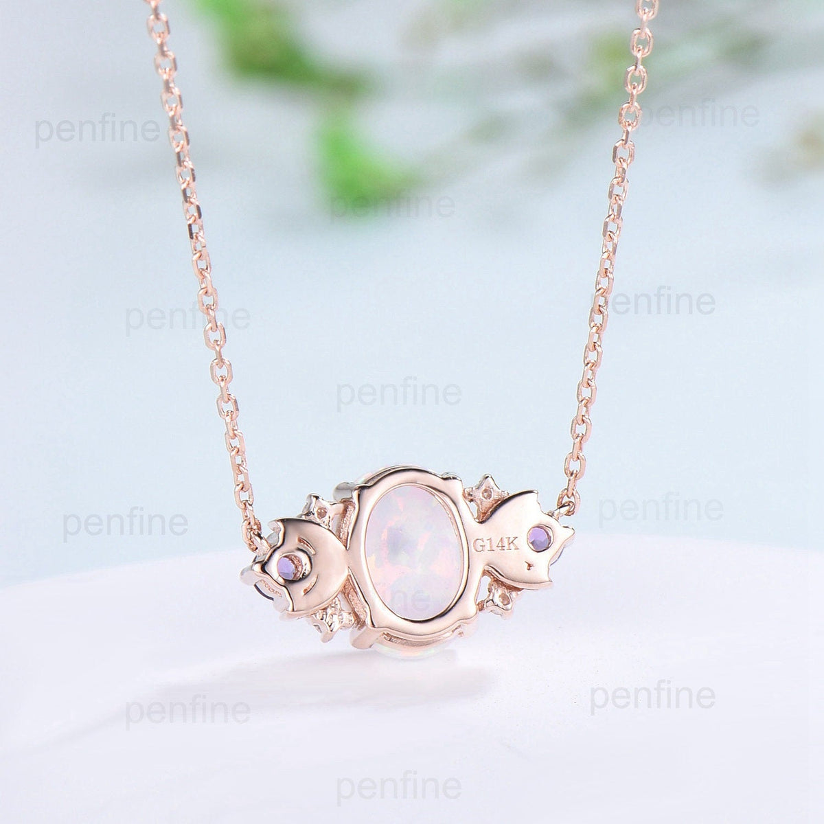 Vintage Moon Opal Amethyst Pendant Necklace Unique Nature Inspired Fire Opal Pendant Alternative Cute Amethyst Moissanite Necklace For Women