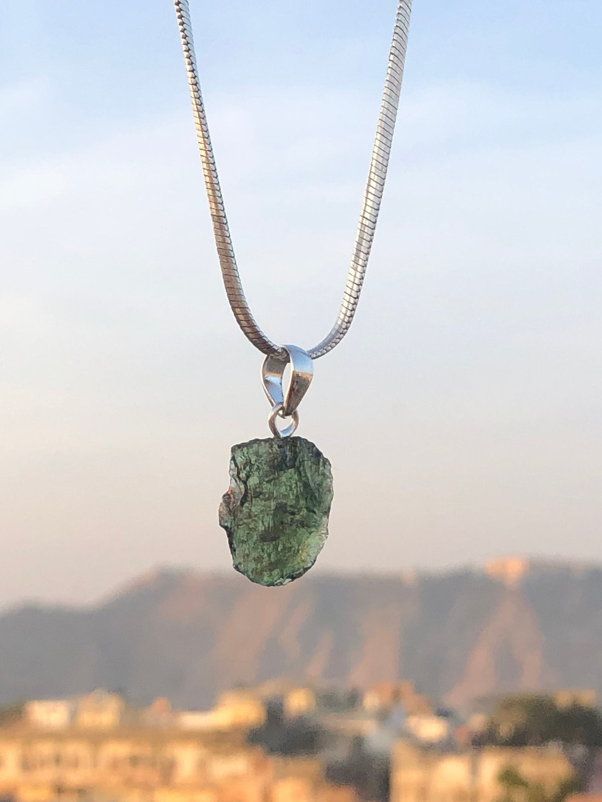 Genuine Moldavite Rough Pendant 100% Natural With Certified Gemstone From Czech Republic 925 Sterling Silver Handmade Designer Jewelry