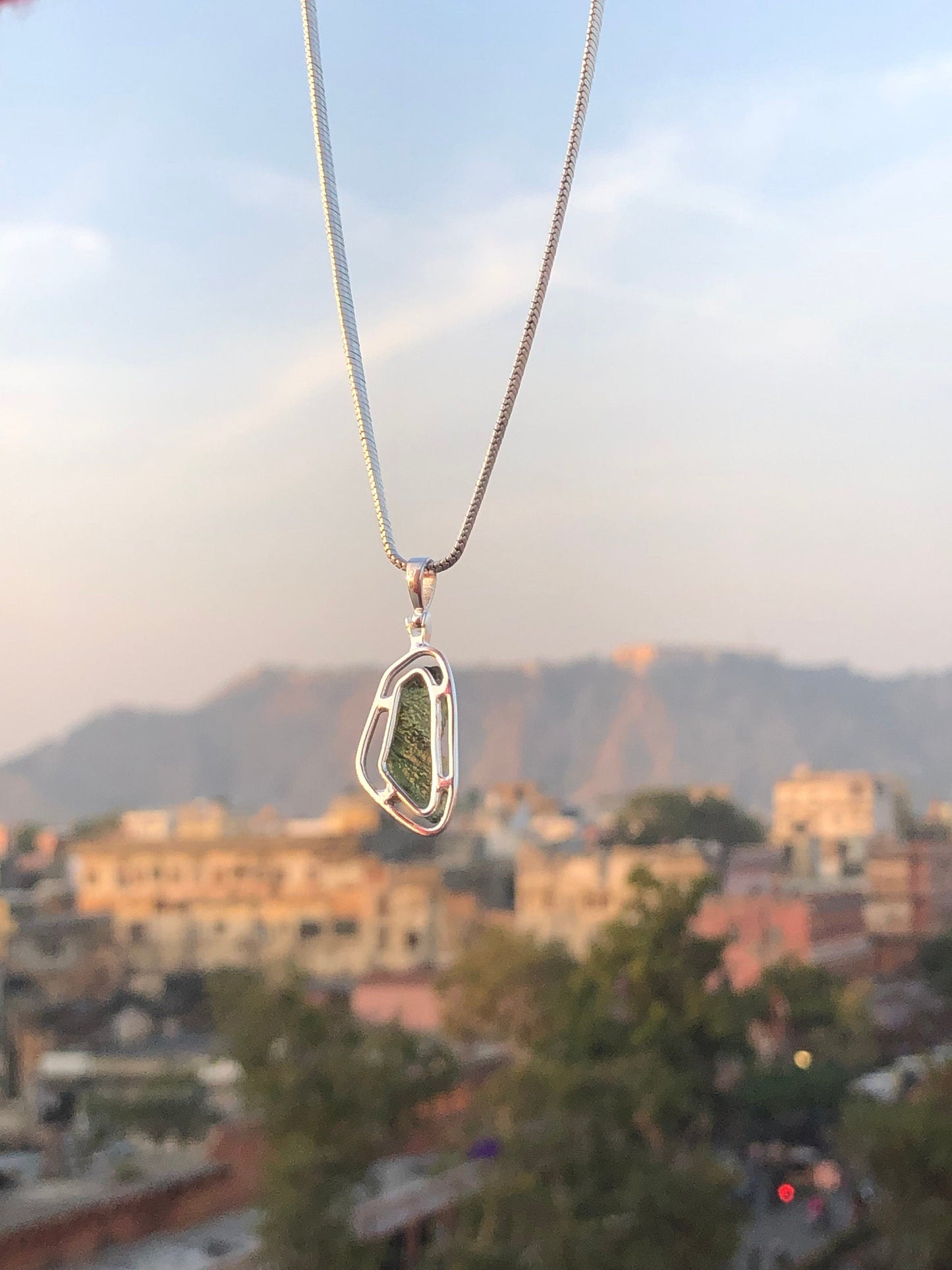 Genuine Moldavite Rough Pendant 100% Natural With Certified Gemstone From Czech Republic 925 Sterling Silver Handmade Designer Jewelry