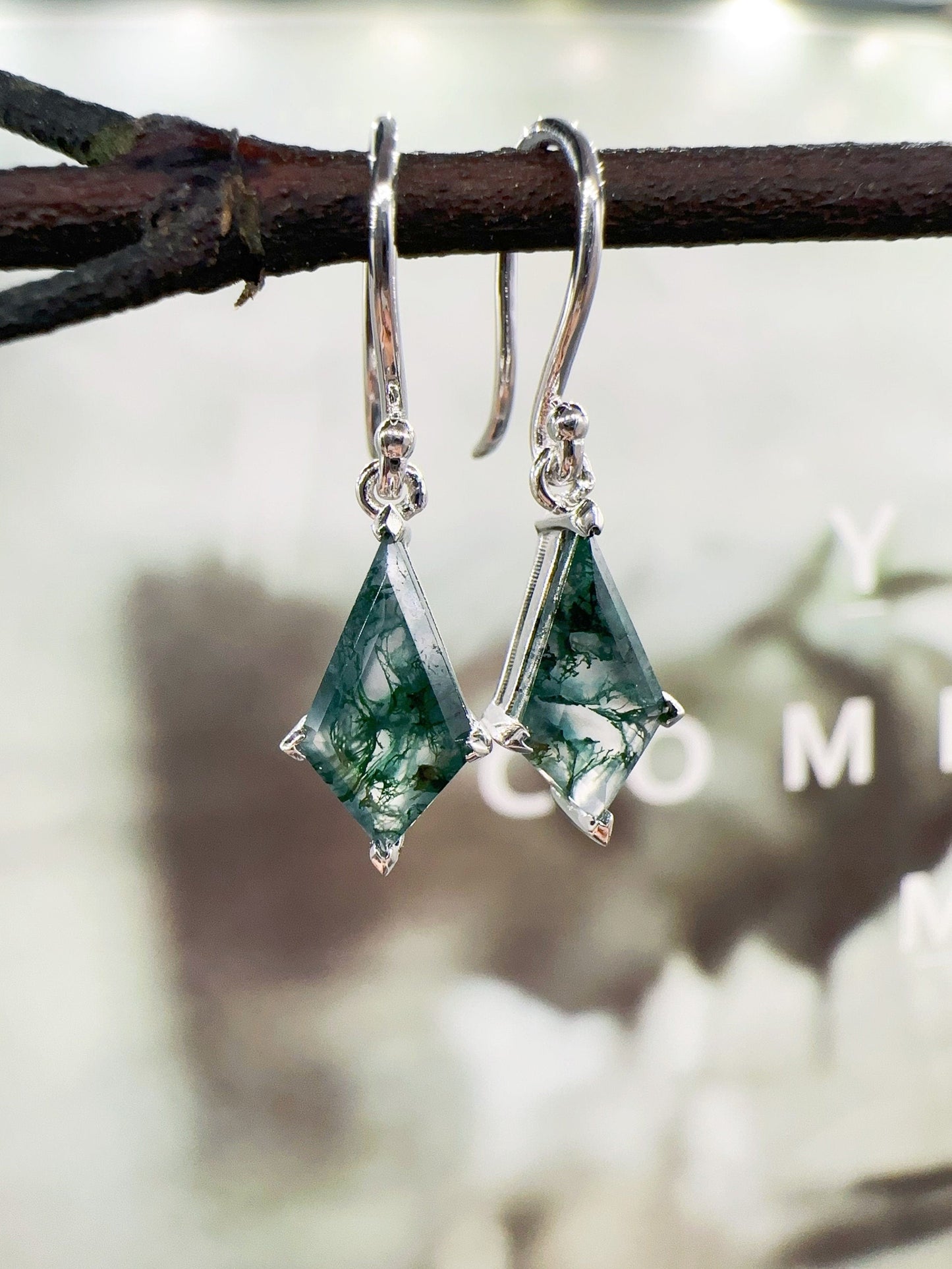 Vintage Kite cut Moss agate earrings natural gemstone jewelry unique earrings women art deco earring best friend gift for her Birthday Gift