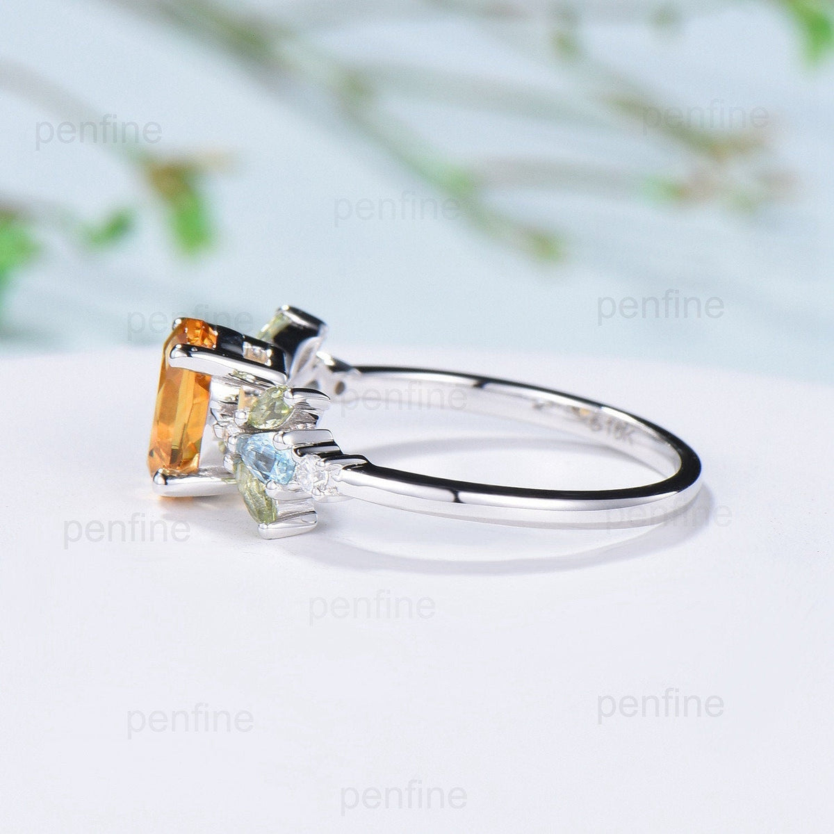 Unique Oval Citrine Engagement Rings Multi-Stone Rings Marqusie Cut Peridot Wedding Ring Swiss Topaz Anniversary Ring Vintage Rose Gold Ring