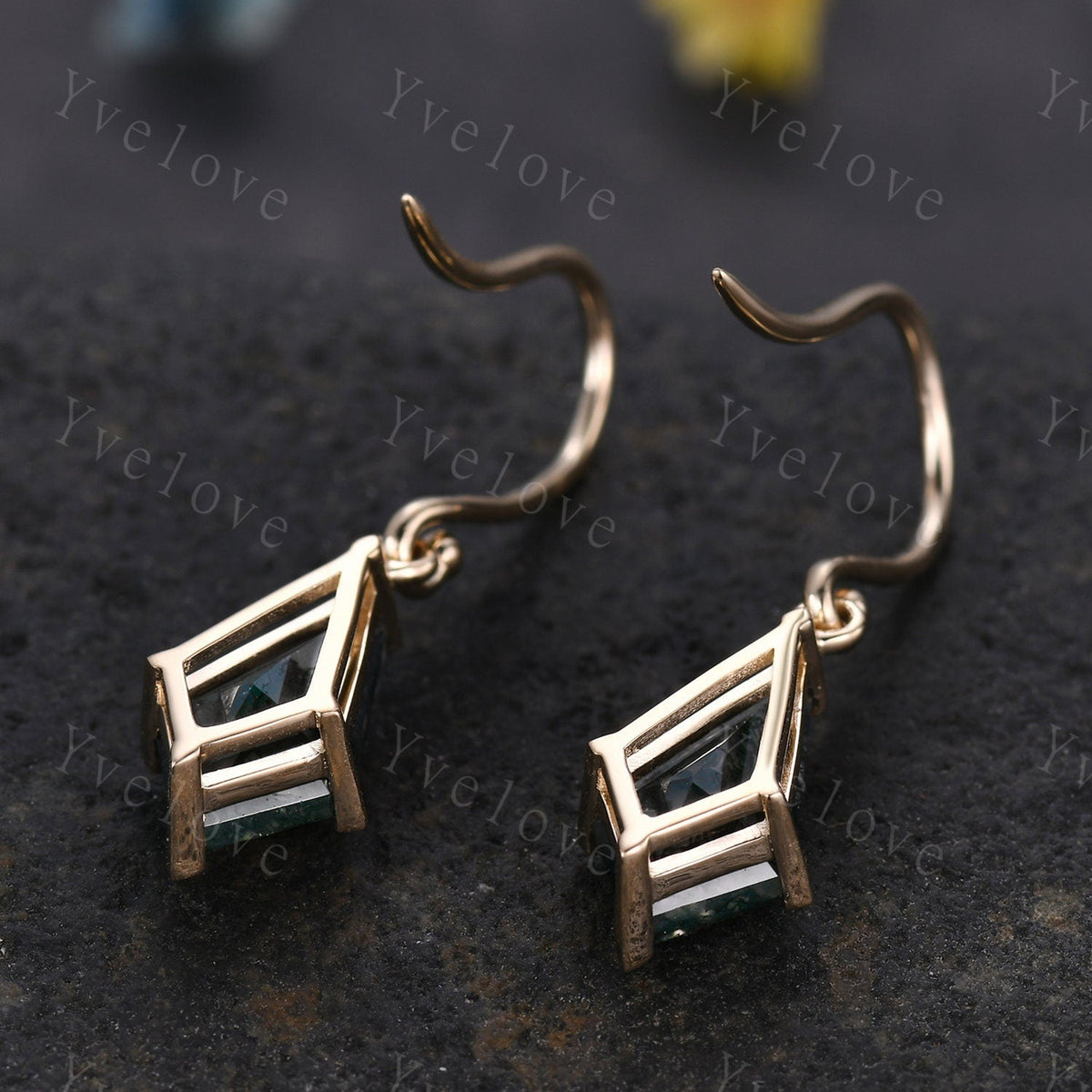 Vintage Kite cut Moss agate earrings natural gemstone jewelry unique earrings women art deco earring best friend gift for her Birthday Gift