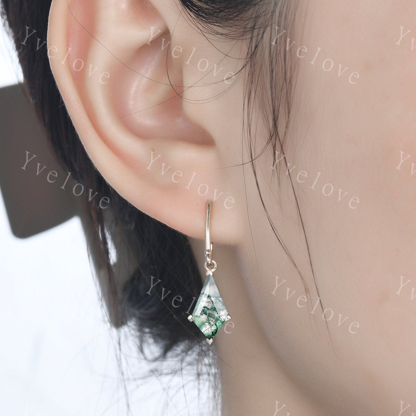 Vintage Kite cut Moss agate earrings natural gemstone jewelry unique earrings women art deco earring best friend gift for her Birthday Gift