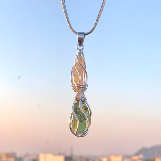 Moldavite Pendant, Czech Moldavite, Opal Pendant, Sterling Silver Pendant, Handmade Pendant, Natural Moldavite