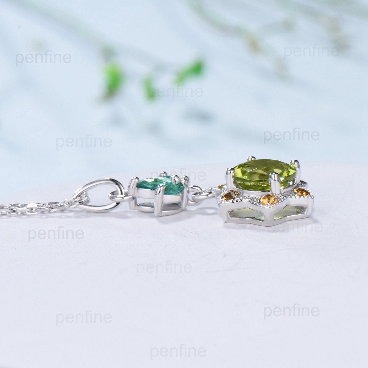 Vintage Peridot and Citrine Halo Pendant: Handmade Sterling Silver Necklace