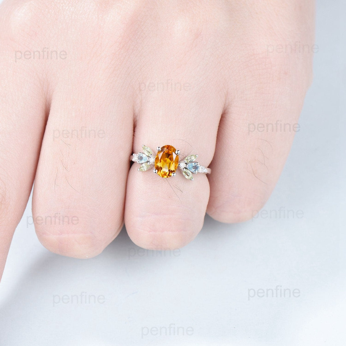 Unique Oval Citrine Engagement Rings Multi-Stone Rings Marqusie Cut Peridot Wedding Ring Swiss Topaz Anniversary Ring Vintage Rose Gold Ring