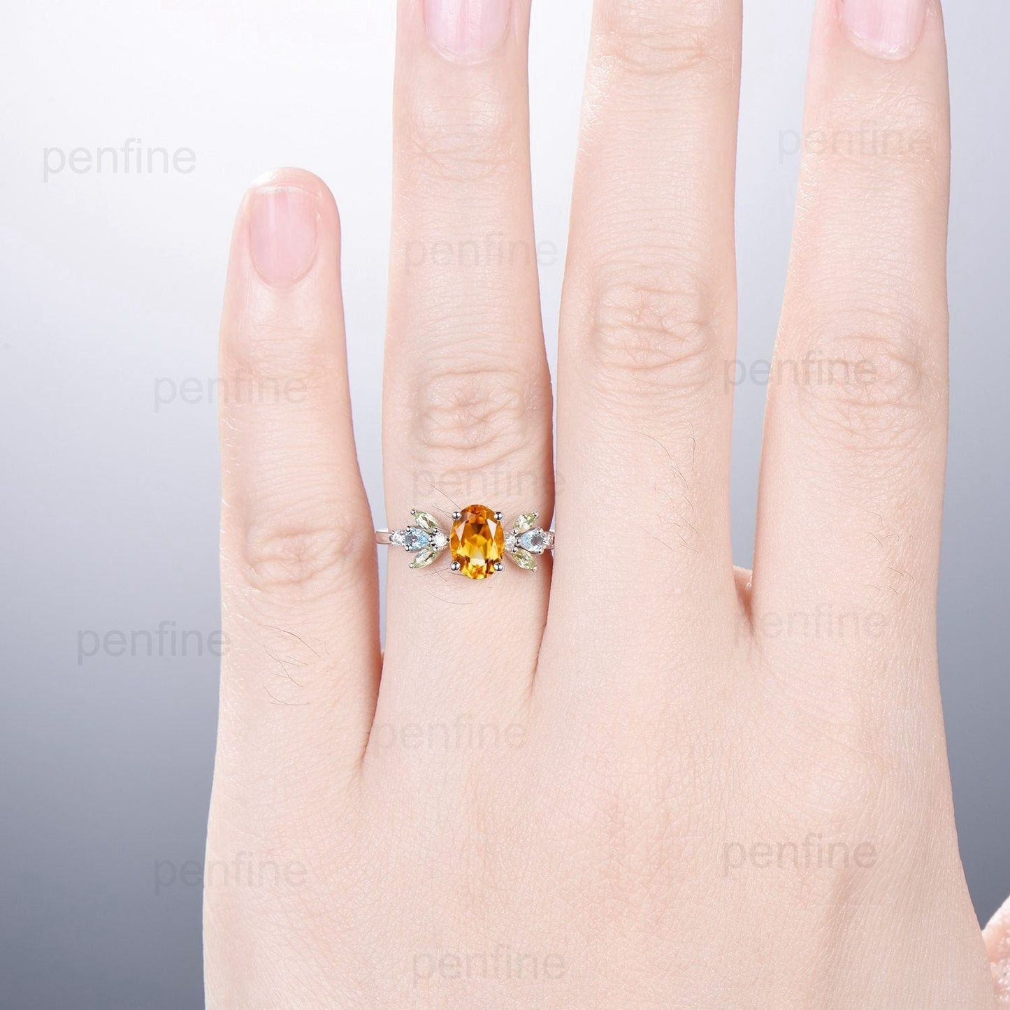 Unique Oval Citrine Engagement Rings Multi-Stone Rings Marqusie Cut Peridot Wedding Ring Swiss Topaz Anniversary Ring Vintage Rose Gold Ring