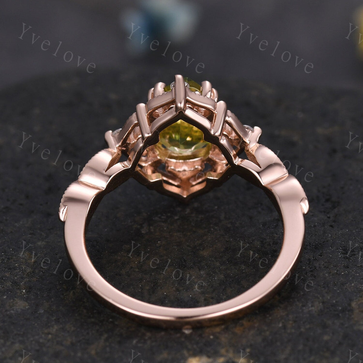 Vintage Green Peridot Engagement Ring,Teardrop Peridot Ring,14K Solid Gold Ring,Unique Women Moissanite Promise Ring For Her,Handmade Gift