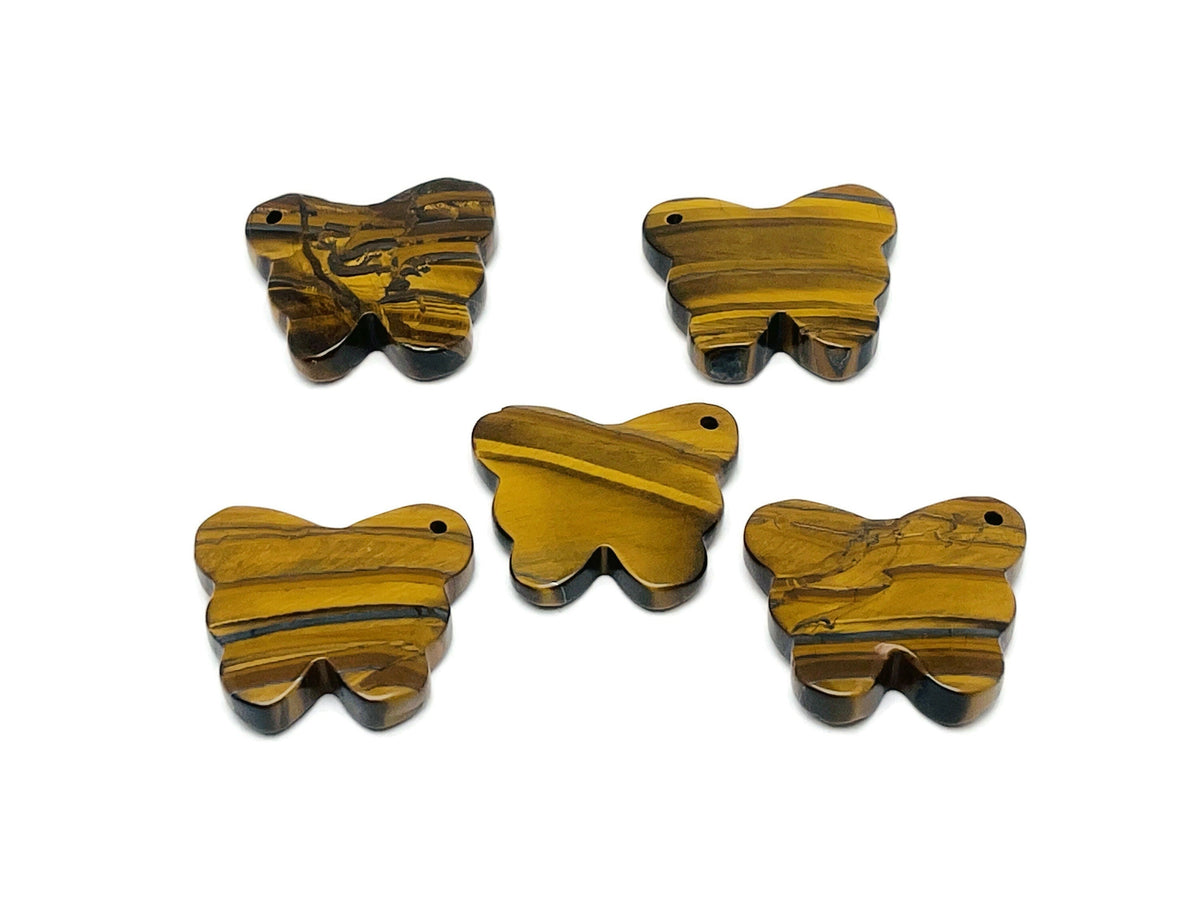Tiger Eye Butterfly Gemstone Pendant - Hole Crystal Jewelry - NC1422