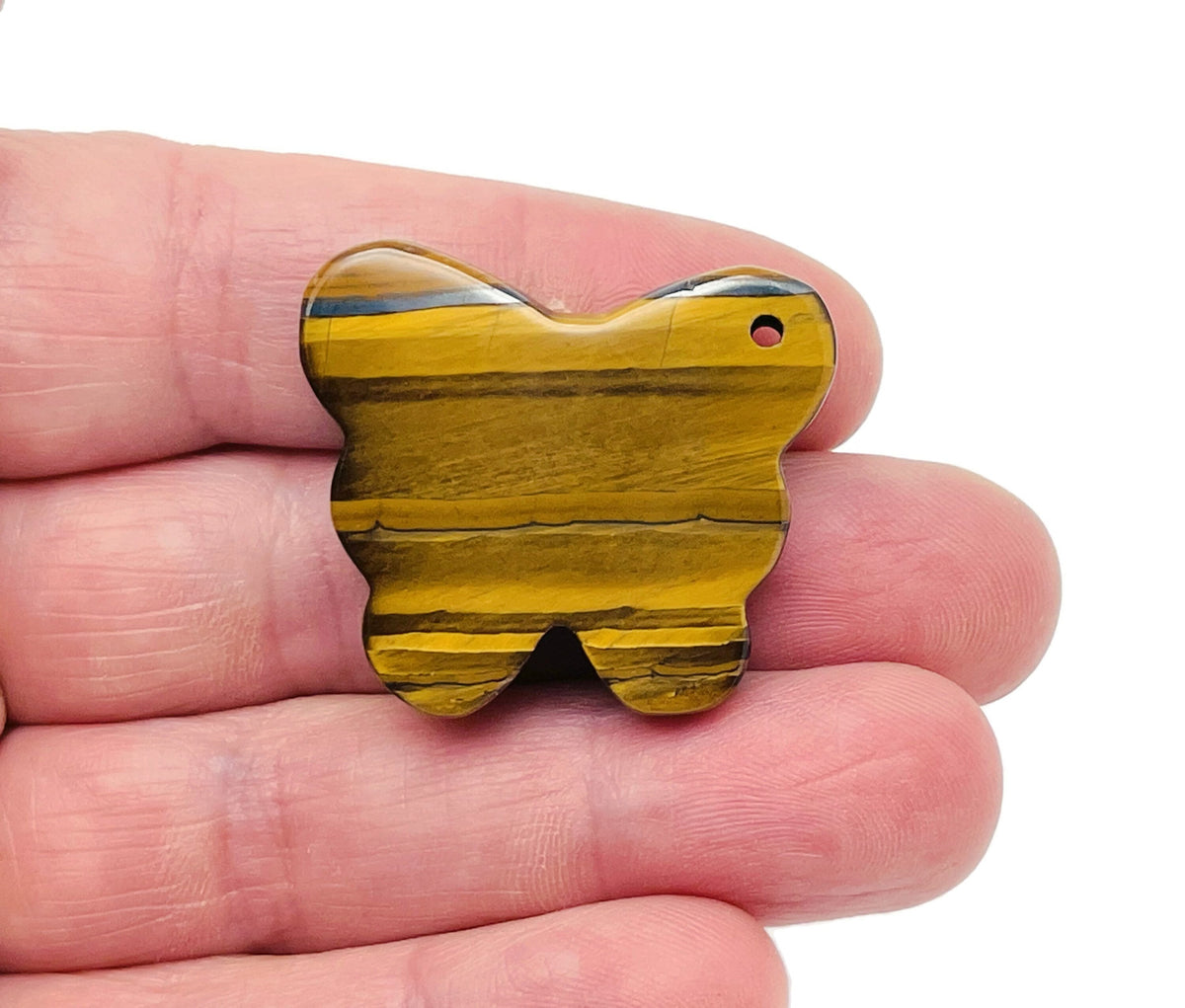 Tiger Eye Butterfly Gemstone Pendant - Hole Crystal Jewelry - NC1422