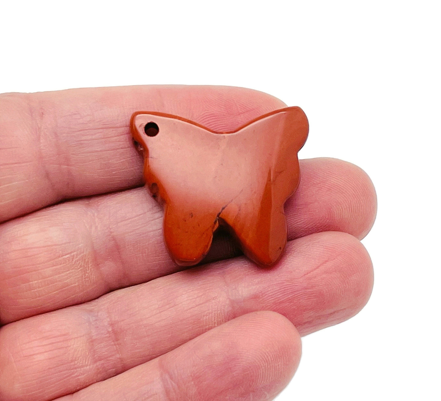 Red Jasper Butterfly Gemstone Pendant - Hole Crystal Jewelry - NC1425