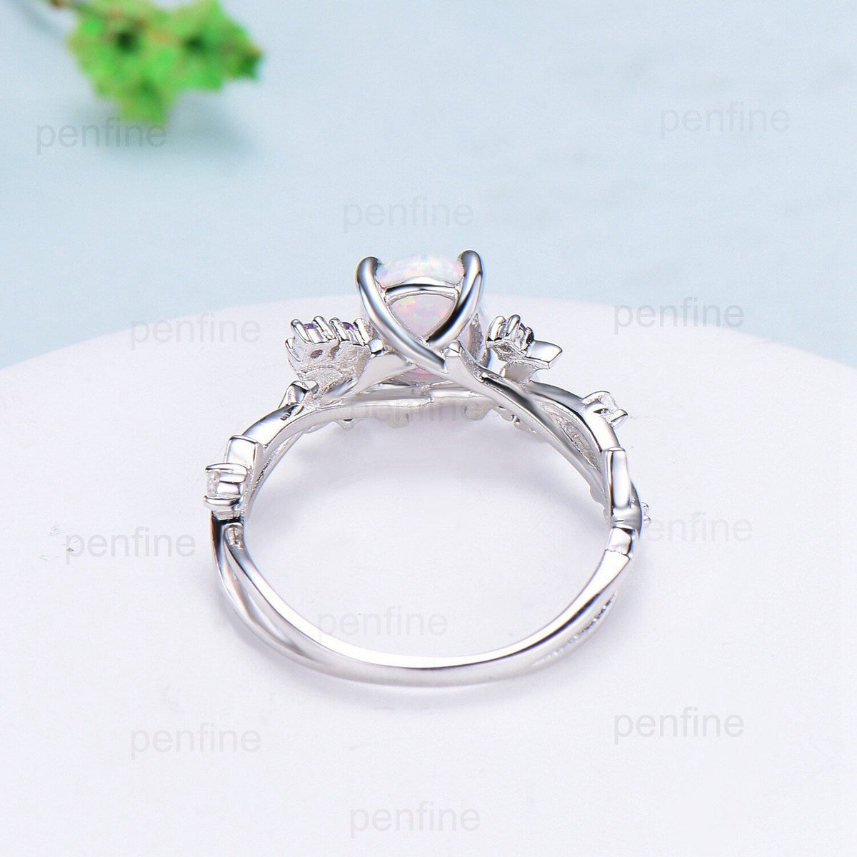 Unique 1.5CT Oval Cut Opal Ring Vintage White Opal Moon Engagement Ring Twig  Branch Cluster Amethyst Wedding Ring PromiseGift For Women