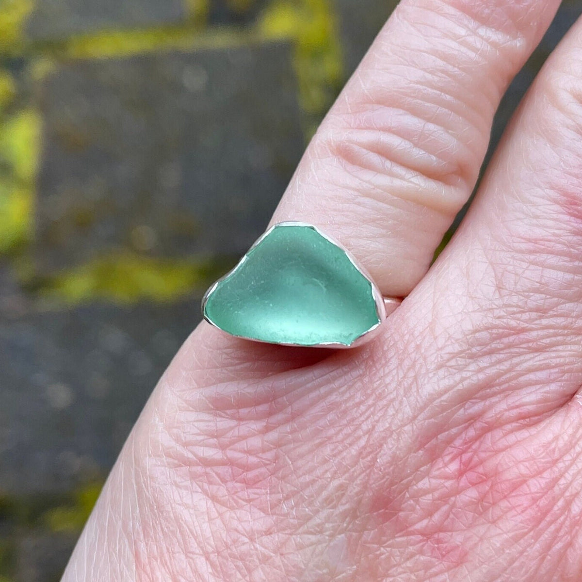 Mint Green Sea Glass Ring | Handmade | Sterling Silver | Size 4 1/4
