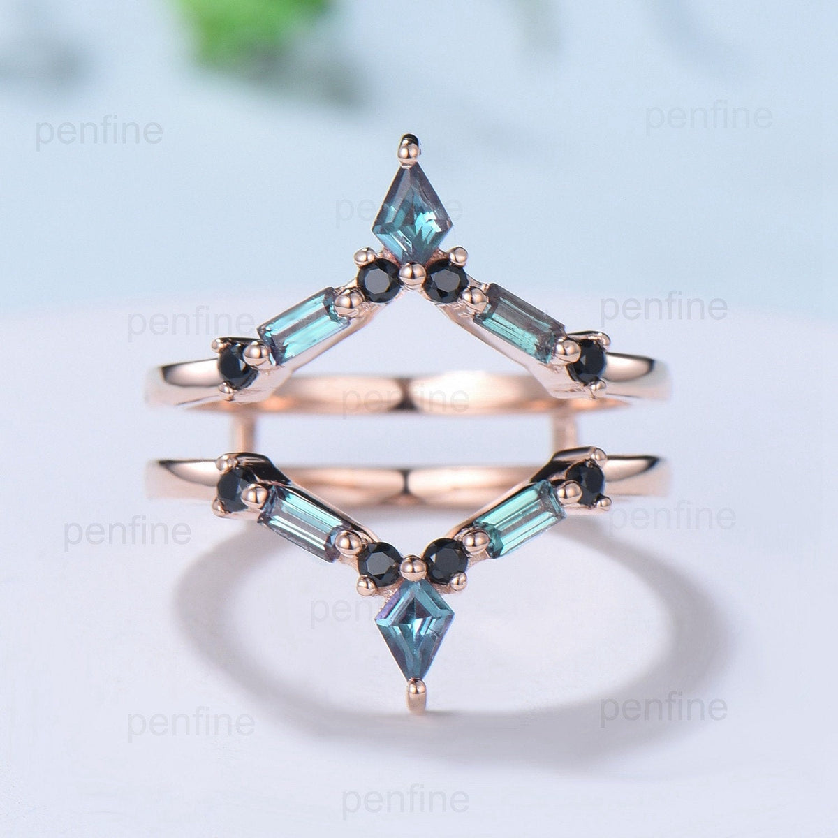 Alexandrite enhancer wedding band,solid 14k white gold double curved enhancer matching band, Floral personalized Women anniversary gift ring