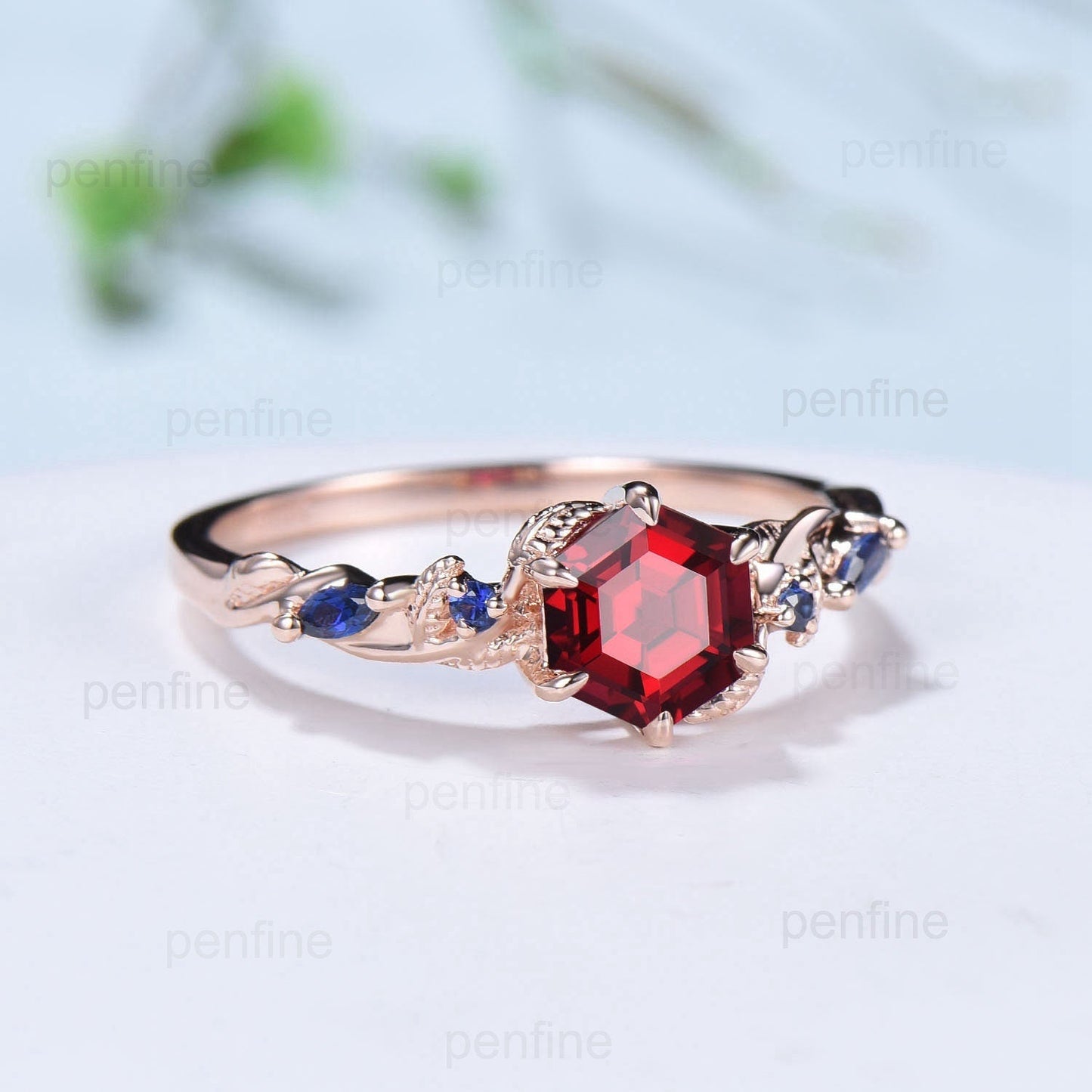 Nature Inspired Red Ruby Engagement Ring Unique Twig  Lab Ruby Sapphire Wedding Ring Branch Promise Ring Handmade Proposal Gifts for Women