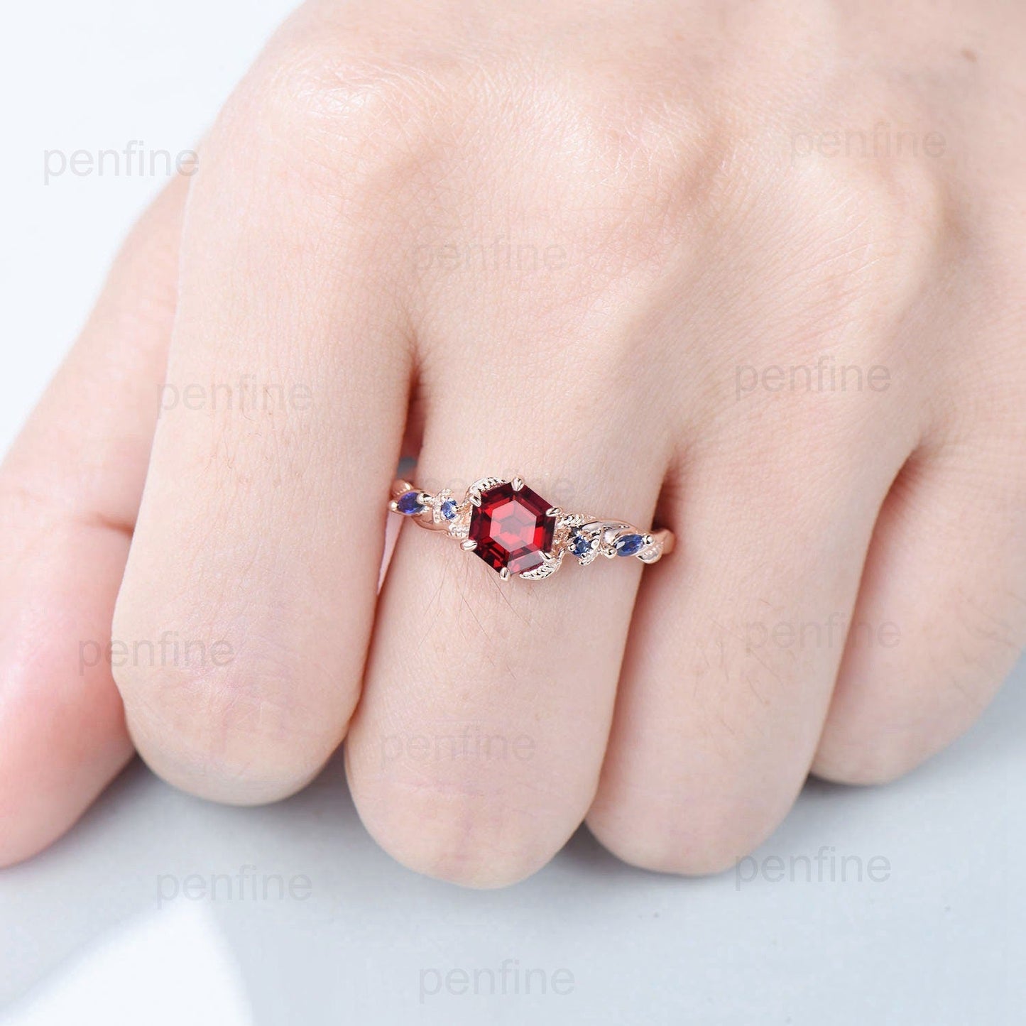 Nature Inspired Red Ruby Engagement Ring Unique Twig  Lab Ruby Sapphire Wedding Ring Branch Promise Ring Handmade Proposal Gifts for Women