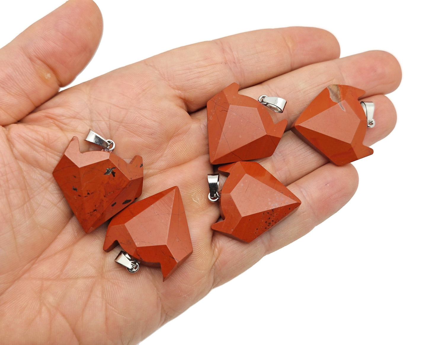Red Jasper Wolf Head Gemstone Pendant - Crystal Jewelry - NC1476