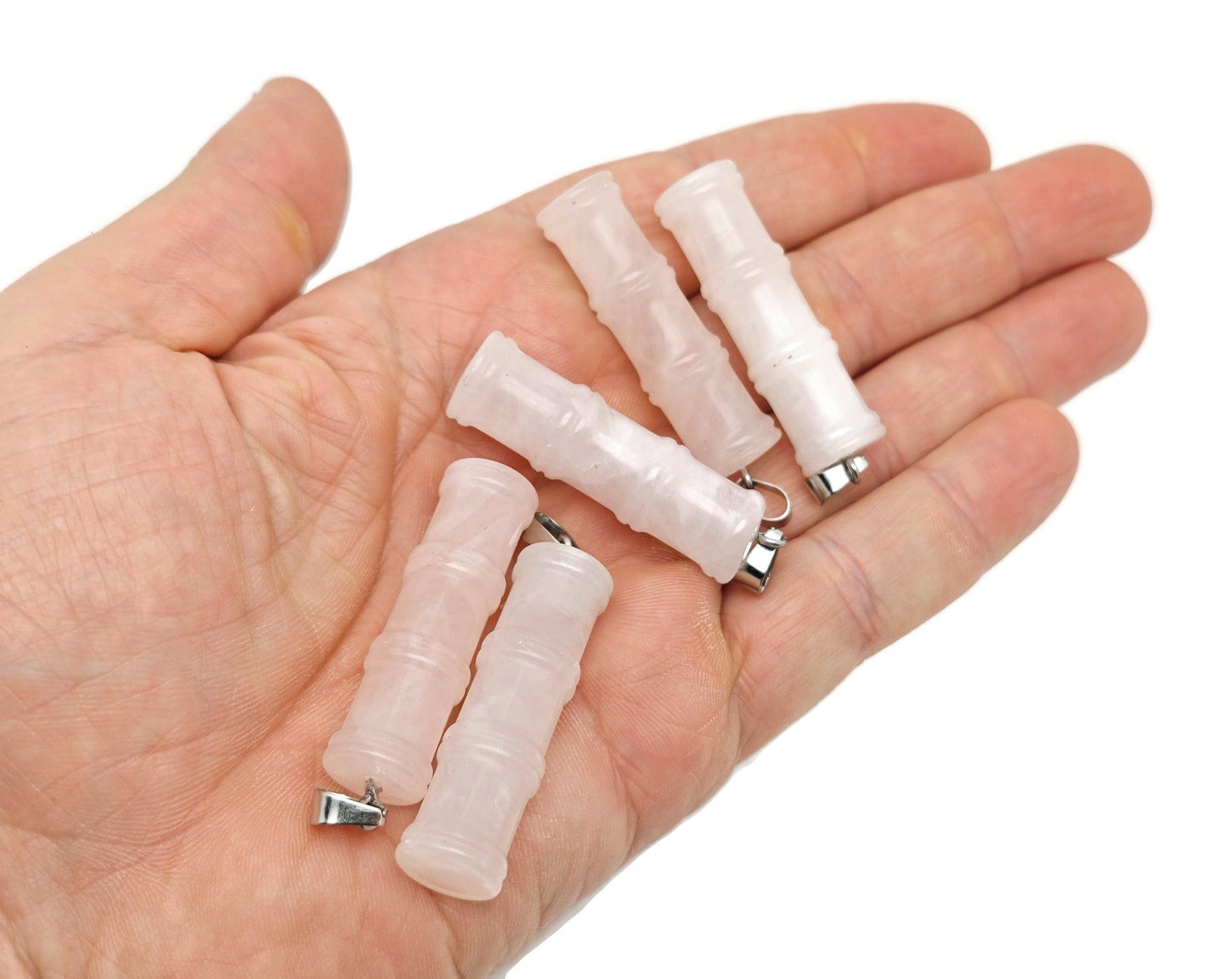 Rose Quartz Bamboo Shape Crystal Pendant - Protect Crystal - NC1514