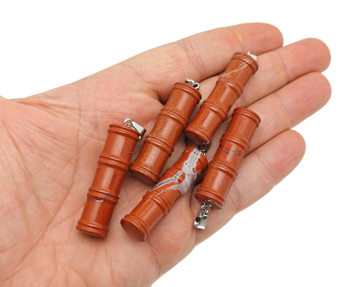 Red Jasper Bamboo Shape Crystal Pendant - Protect Crystal - NC1490