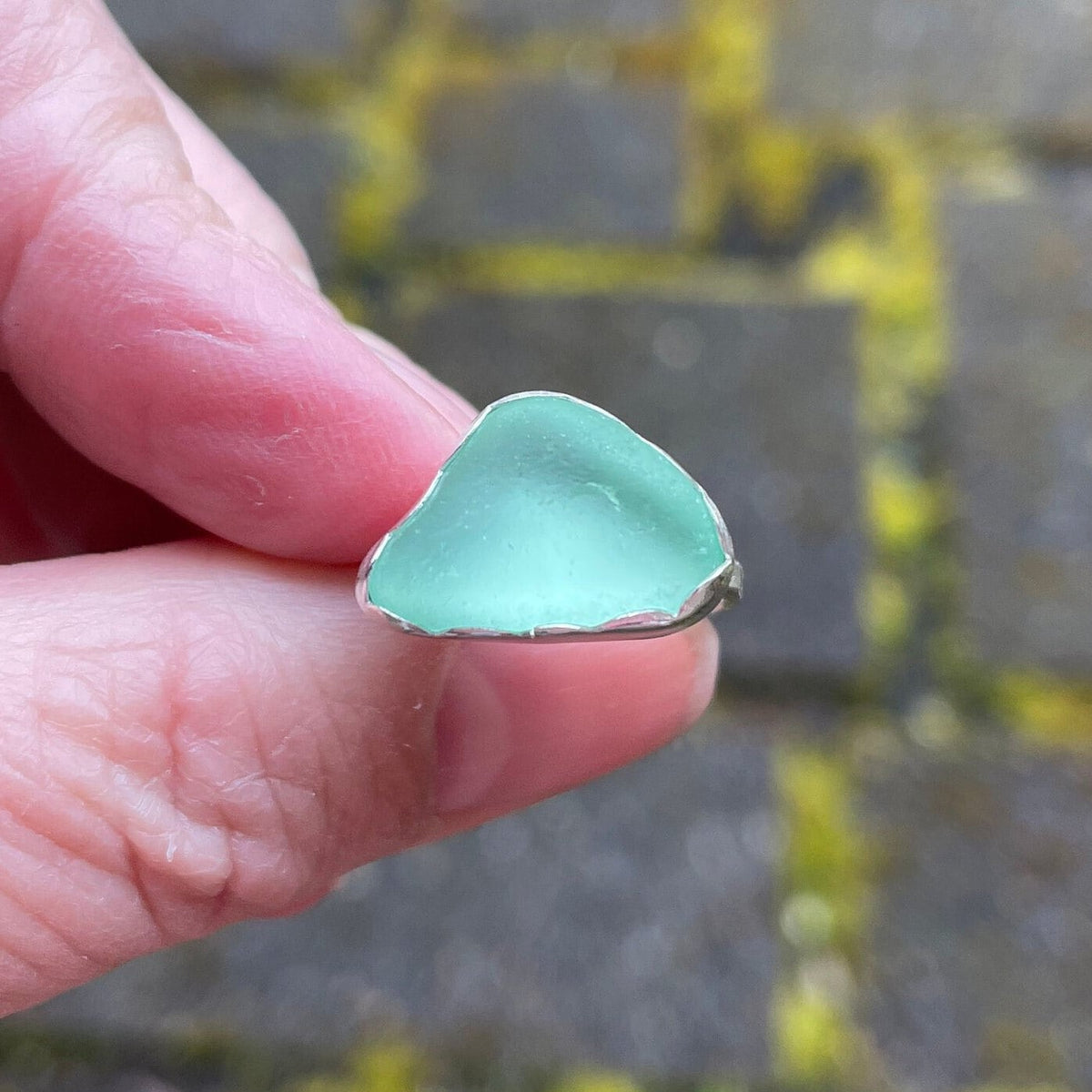 Mint Green Sea Glass Ring | Handmade | Sterling Silver | Size 4 1/4