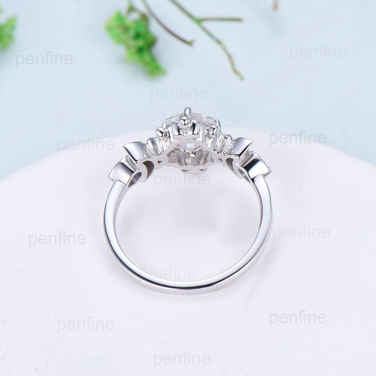 Floral Hexagon Moissanite Engagement Ring Crescent Moon Pear Alexandrite Cluster Wedding Ring Unique Promise Ring Handmade Bridal Gift