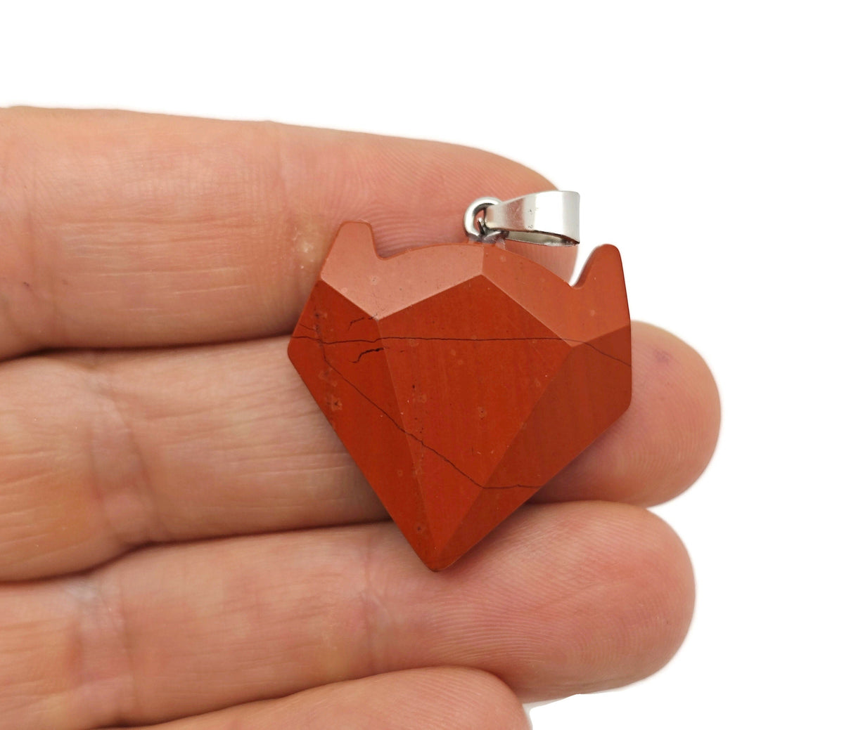 Red Jasper Wolf Head Gemstone Pendant - Crystal Jewelry - NC1476